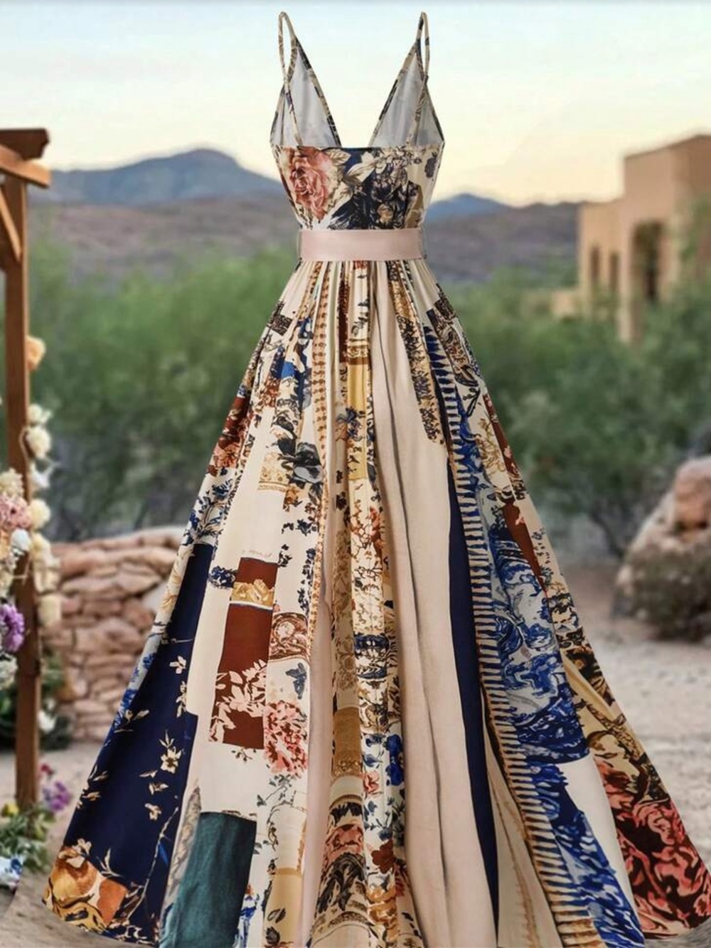 Boho floral print belted maxi dress - Picture 2 of 7